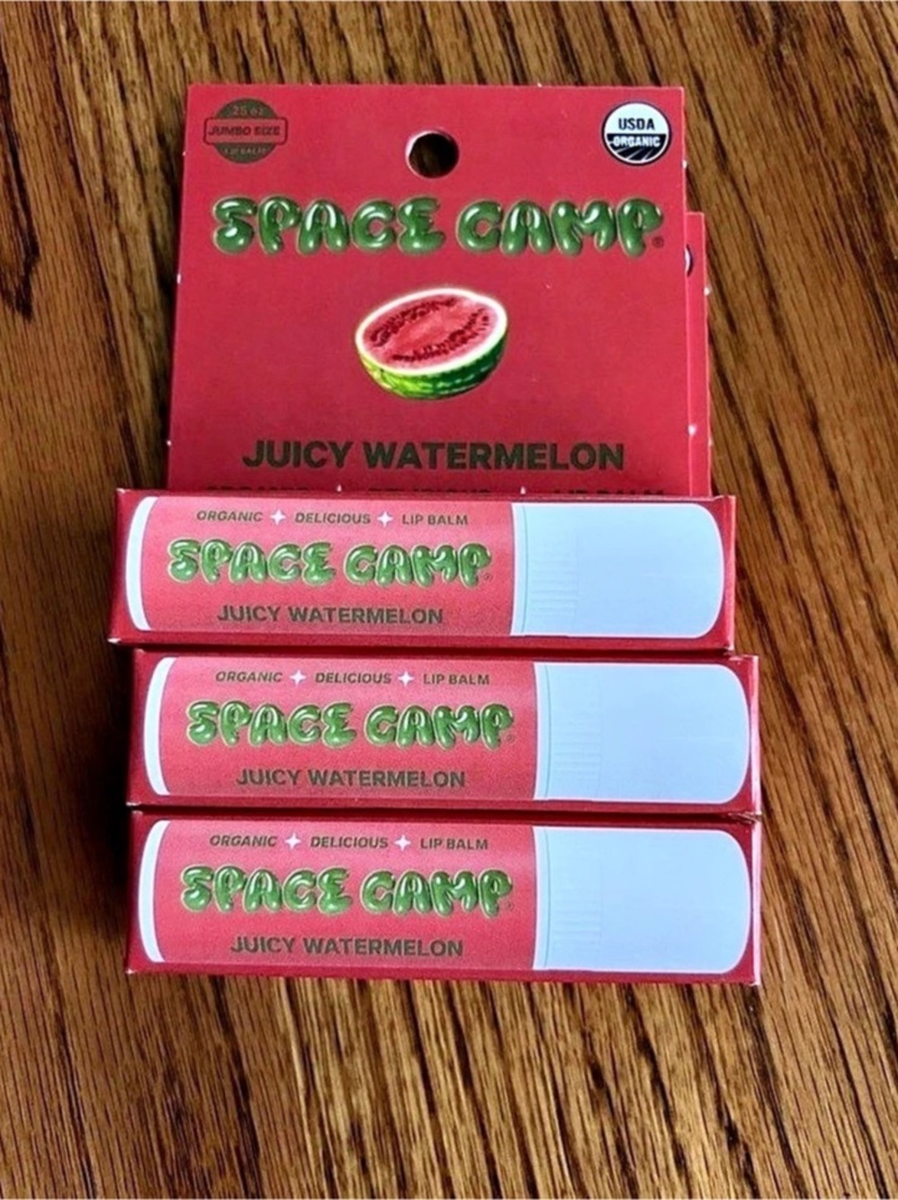 Space Camp Juicy Watermelon Lip Balm Organic Lip Balm 3-Pack NWT